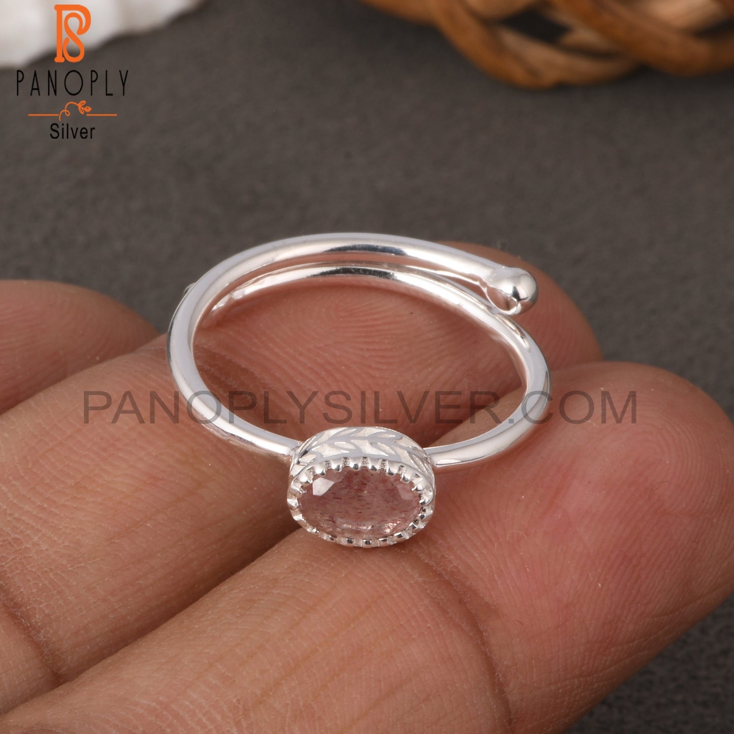 Strawberry Quartz Oval Shape 925 Sterling Silver Ring