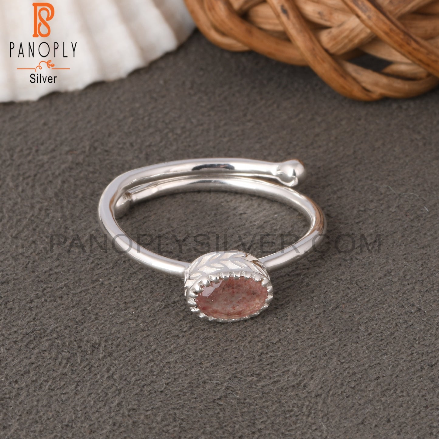Strawberry Quartz Oval Shape 925 Sterling Silver Ring