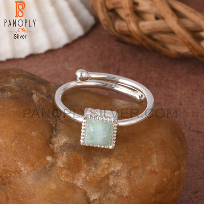 Amazonite Square Shape 925 Sterling Silver Birthstone Ring