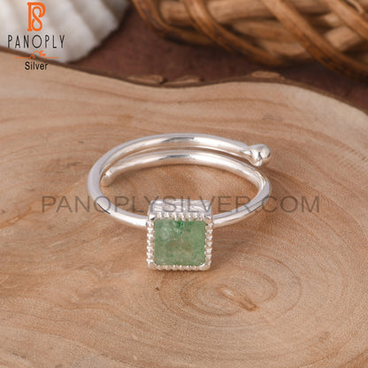 Green Strawberry Quartz Square Shape 925 Sterling Silver Ring