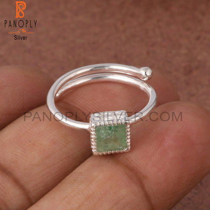 Green Strawberry Quartz Square Shape 925 Sterling Silver Ring