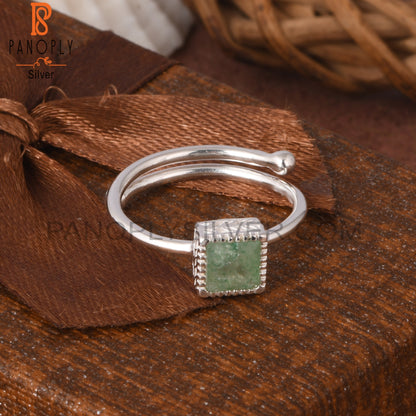 Green Strawberry Quartz Square Shape 925 Sterling Silver Ring