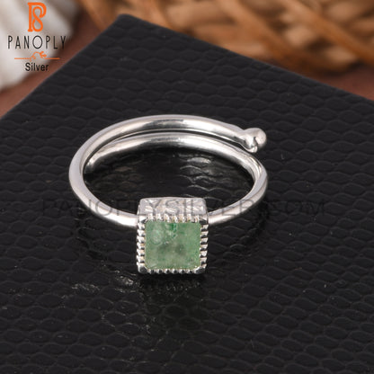 Green Strawberry Quartz Square Shape 925 Sterling Silver Ring