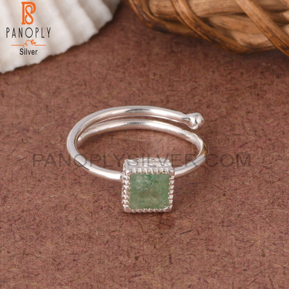 Green Strawberry Quartz Square Shape 925 Sterling Silver Ring