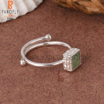 Green Strawberry Quartz Square Shape 925 Sterling Silver Ring