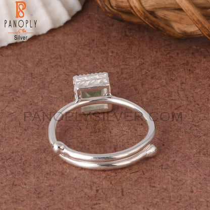 Green Strawberry Quartz Square Shape 925 Sterling Silver Ring