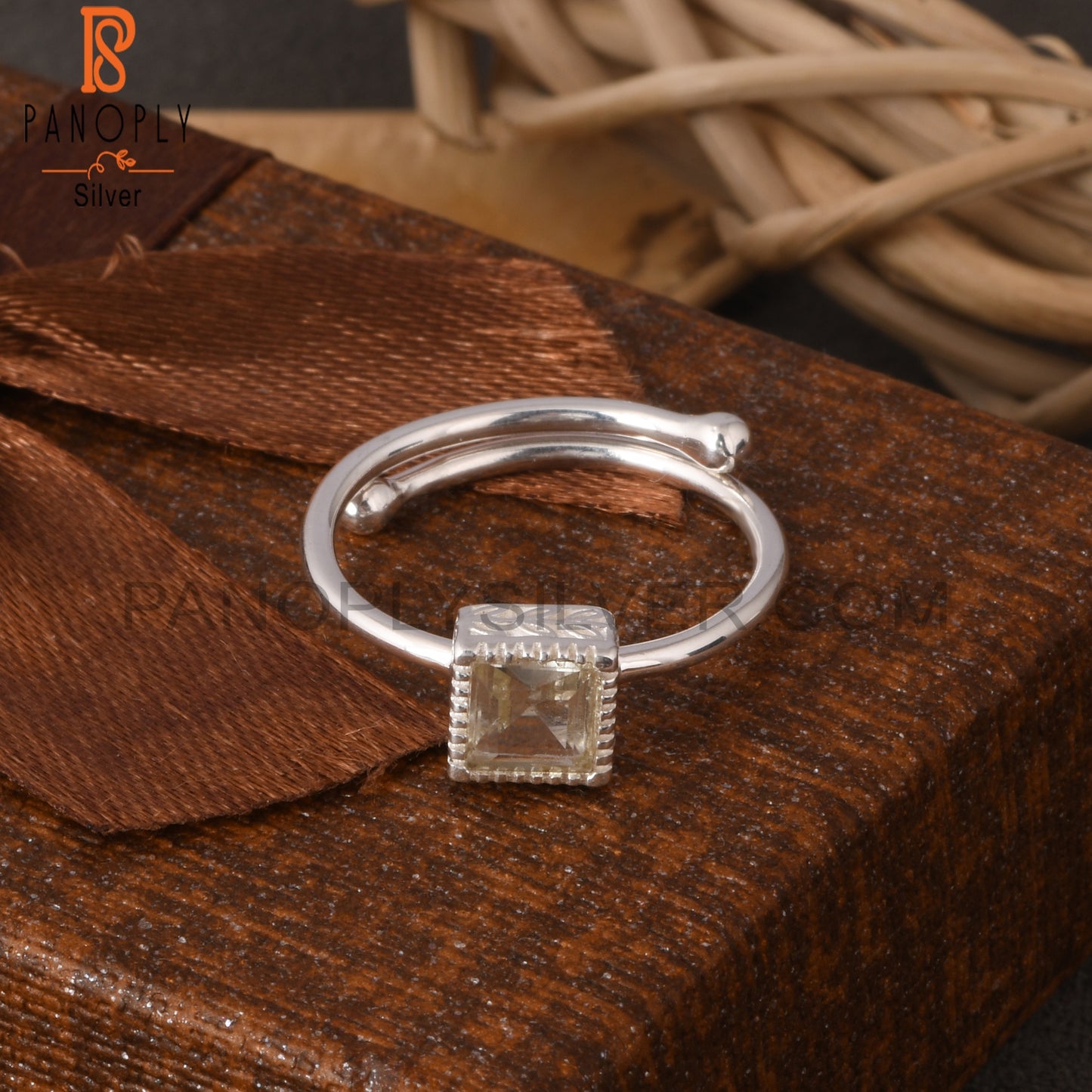 Green Amethyst Square 925 Sterling Silver Ring