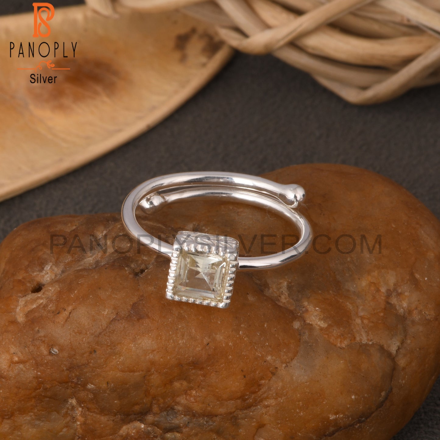 Green Amethyst Square 925 Sterling Silver Ring