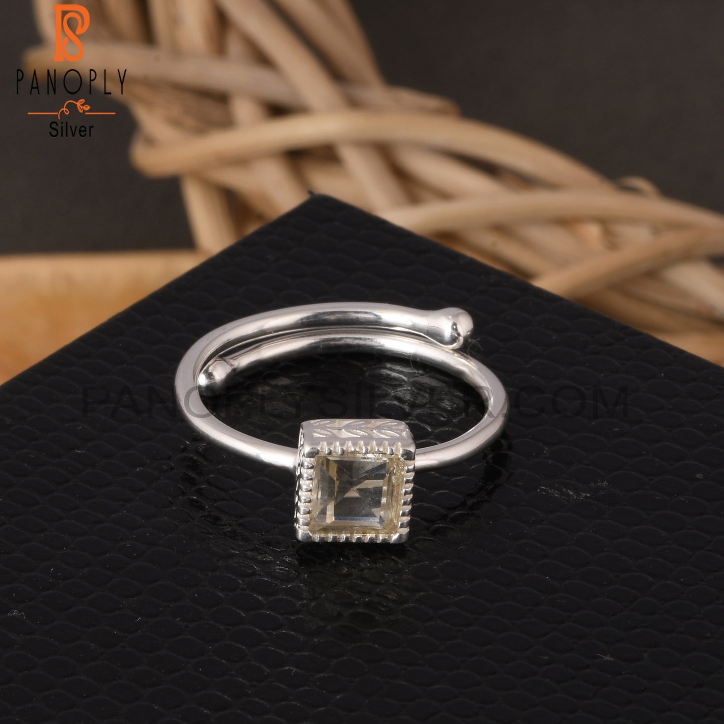 Green Amethyst Square 925 Sterling Silver Ring
