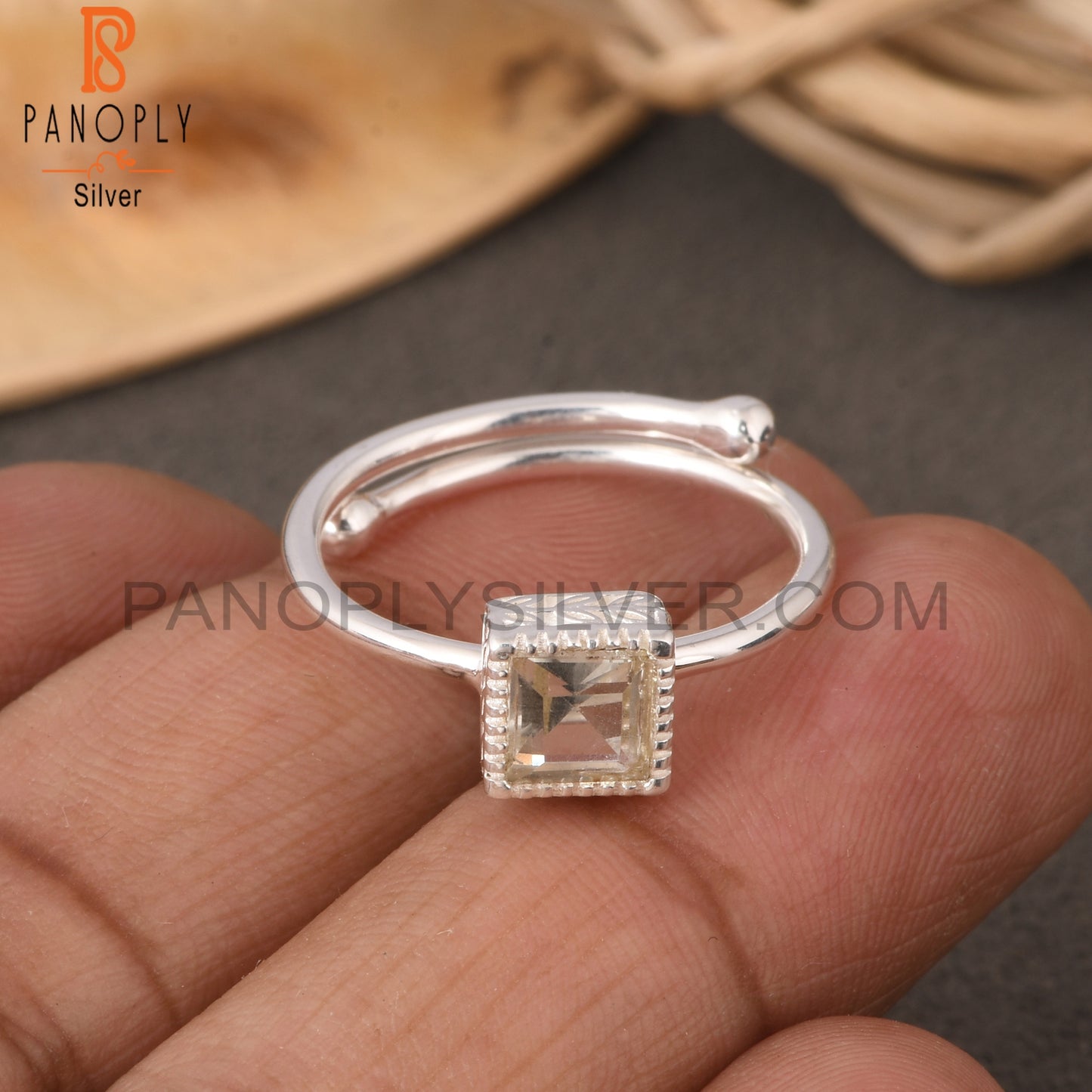Green Amethyst Square 925 Sterling Silver Ring