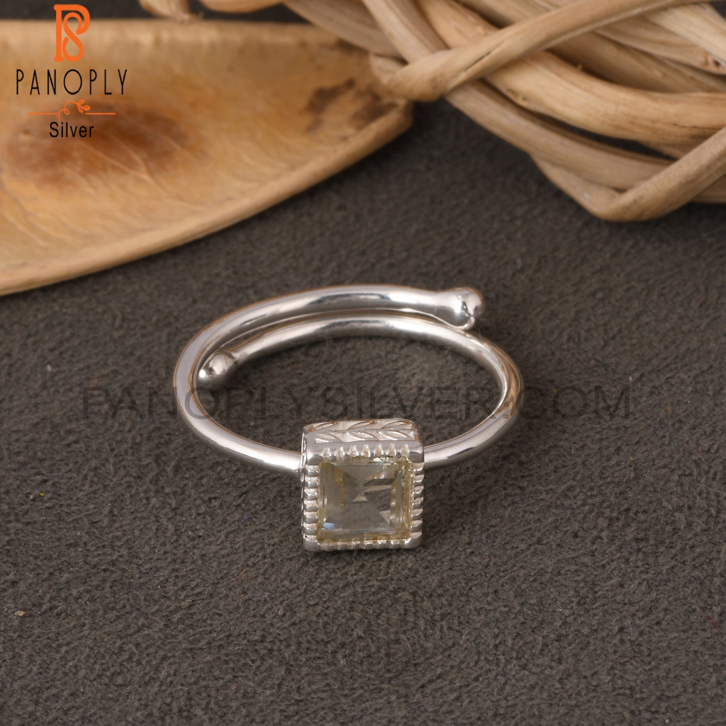 Green Amethyst Square 925 Sterling Silver Ring