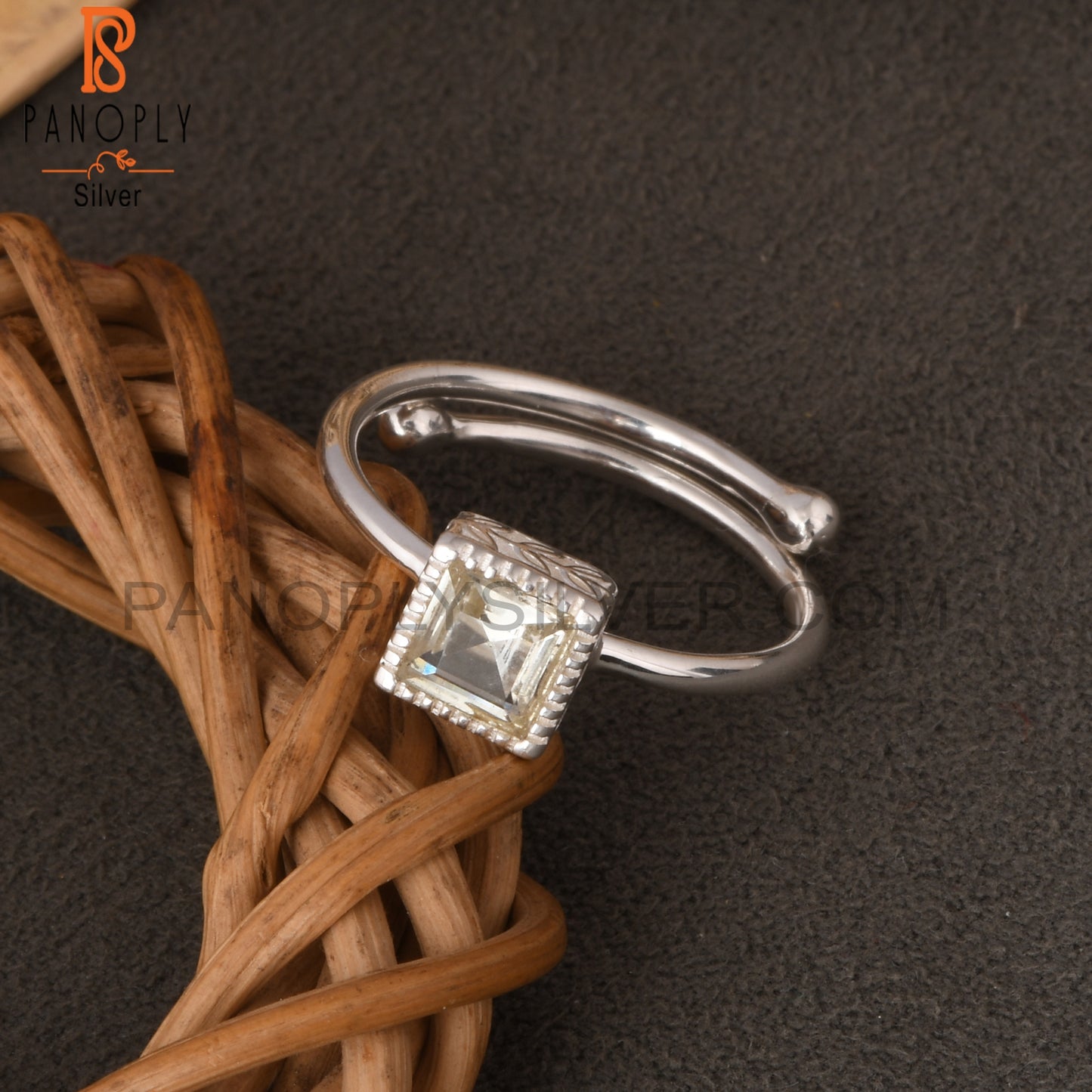 Green Amethyst Square 925 Sterling Silver Ring