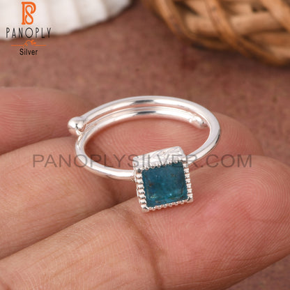 Neon Apatite Square Shape 925 Sterling Silver Ring