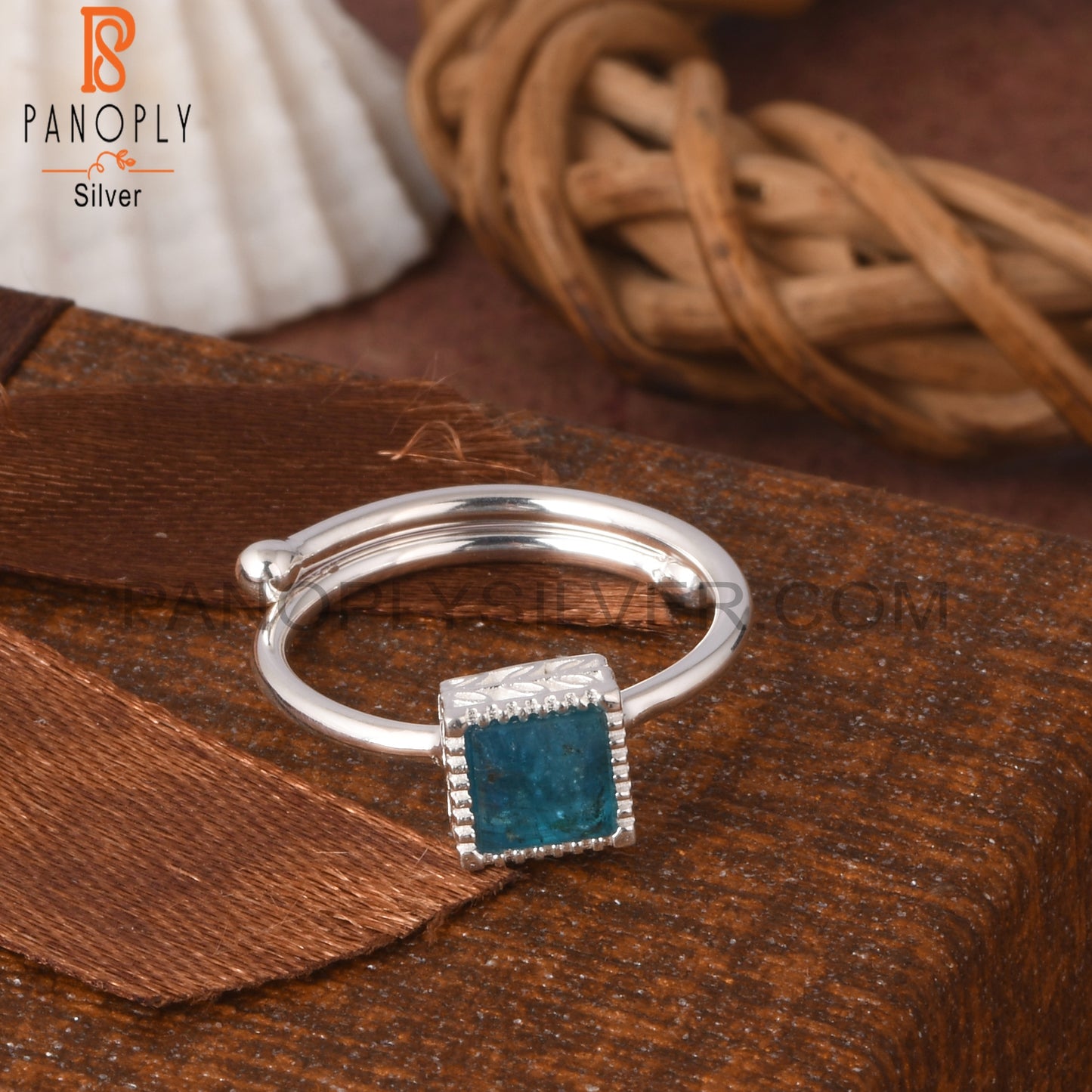 Neon Apatite Square Shape 925 Sterling Silver Ring