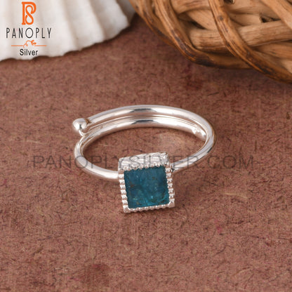Neon Apatite Square Shape 925 Sterling Silver Ring