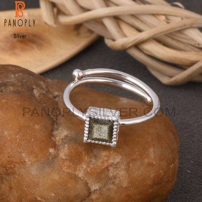 Gold Sheen Obsidian Square Shape 925 Sterling Silver Ring