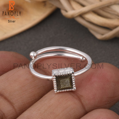 Gold Sheen Obsidian Square Shape 925 Sterling Silver Ring