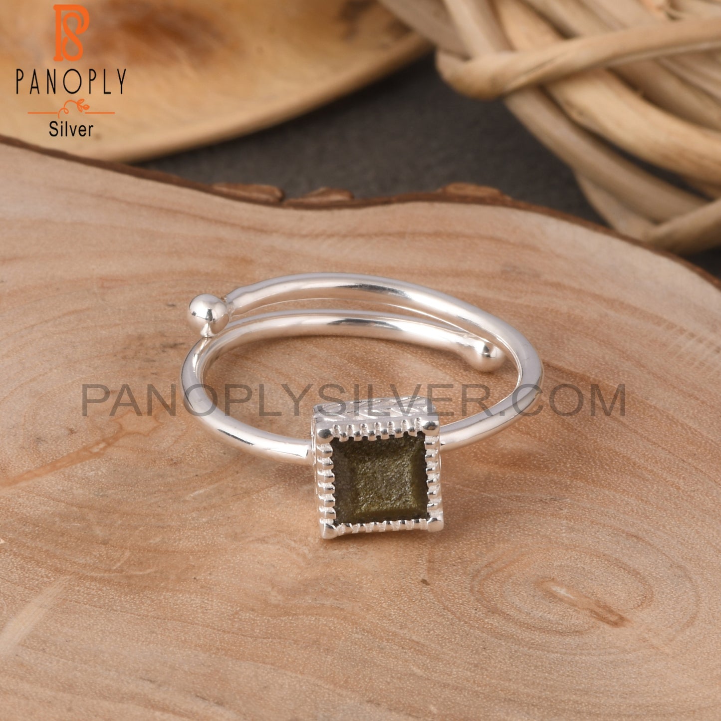 Gold Sheen Obsidian Square Shape 925 Sterling Silver Ring