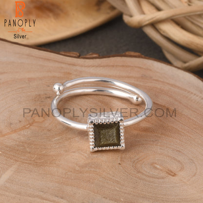 Gold Sheen Obsidian Square Shape 925 Sterling Silver Ring