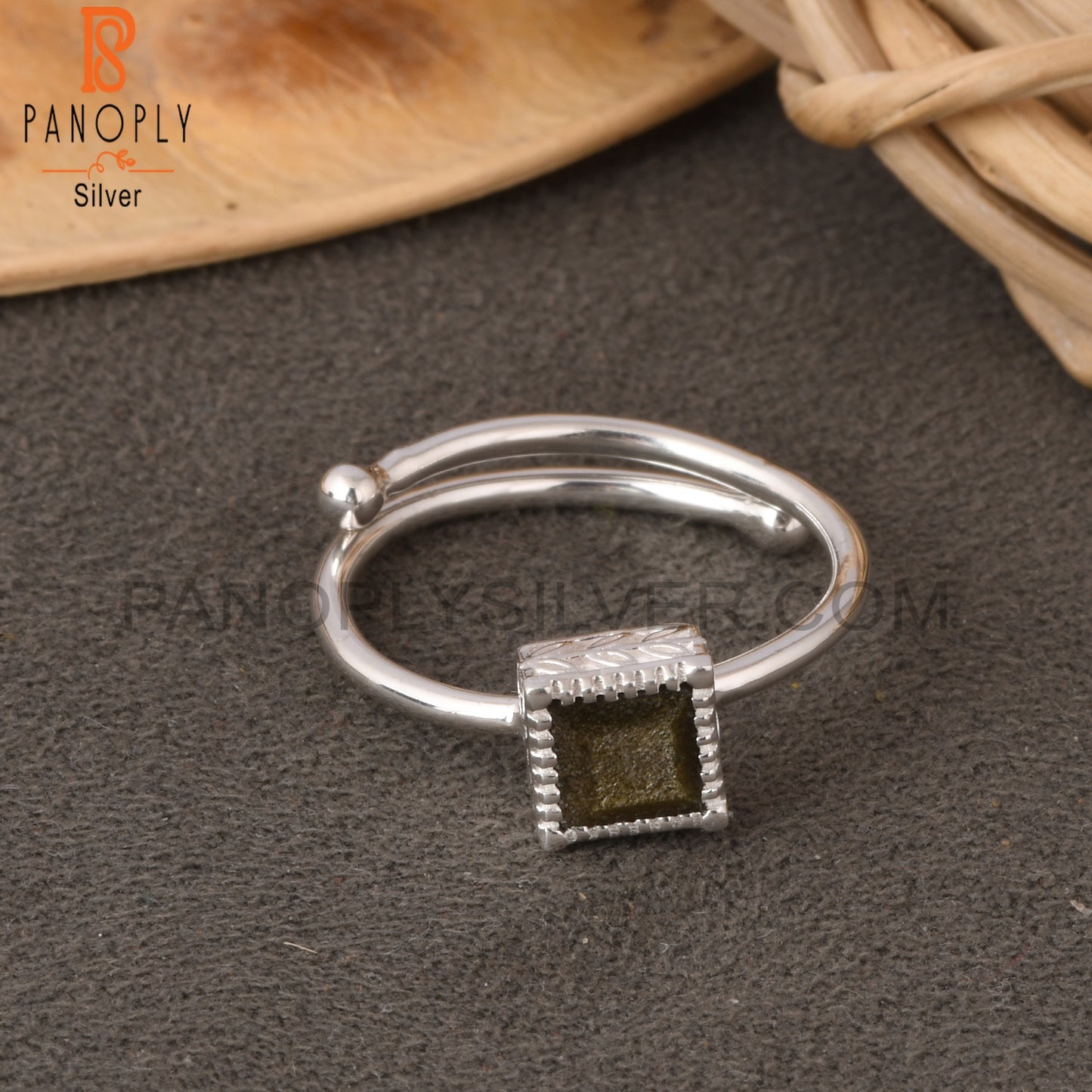 Gold Sheen Obsidian Square Shape 925 Sterling Silver Ring