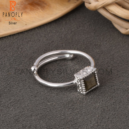 Gold Sheen Obsidian Square Shape 925 Sterling Silver Ring