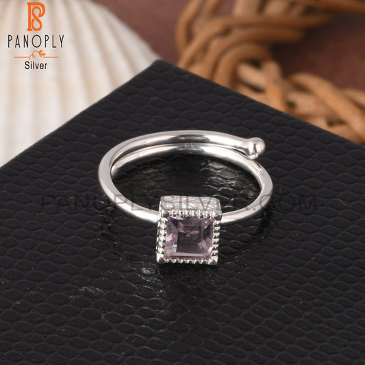 Pink Amethyst Square Shape 925 Sterling Silver Ring