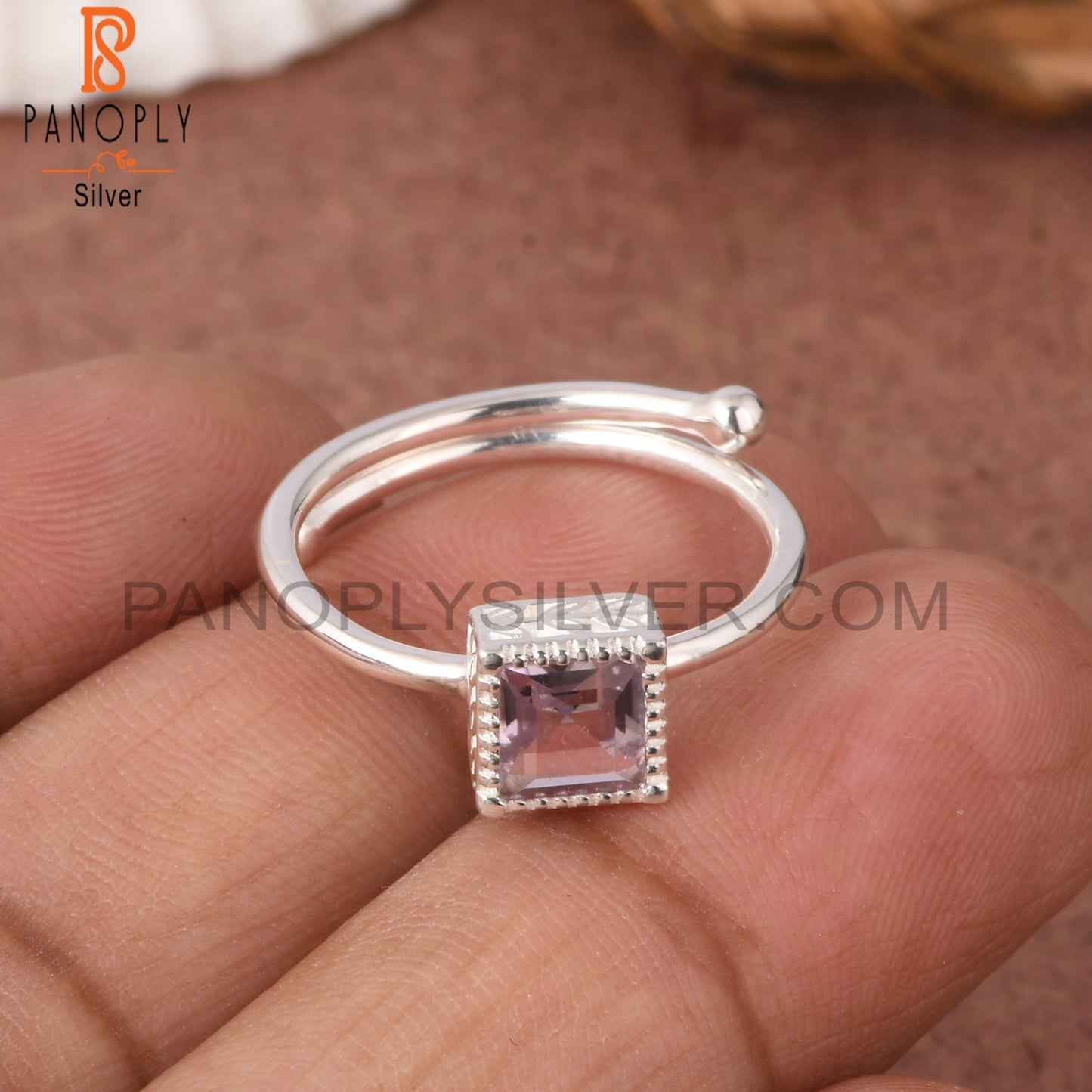 Pink Amethyst Square Shape 925 Sterling Silver Ring