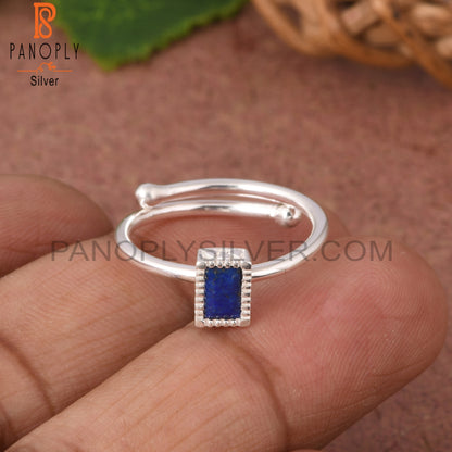 Lapis Baguette 925 Sterling Ring