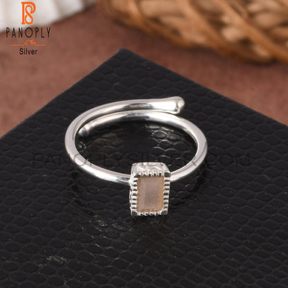 Chocolate Moonstone Baguette Shape 925 Sterling Silver Ring