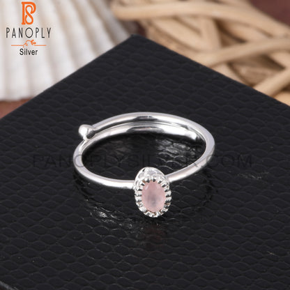 Rose Quartz 925 Sterling Silver Gemstone Adjusatable Ring