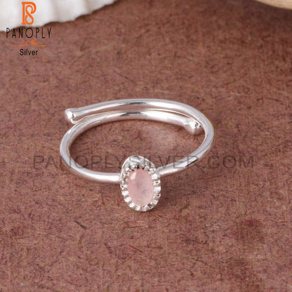Rose Quartz 925 Sterling Silver Gemstone Adjusatable Ring