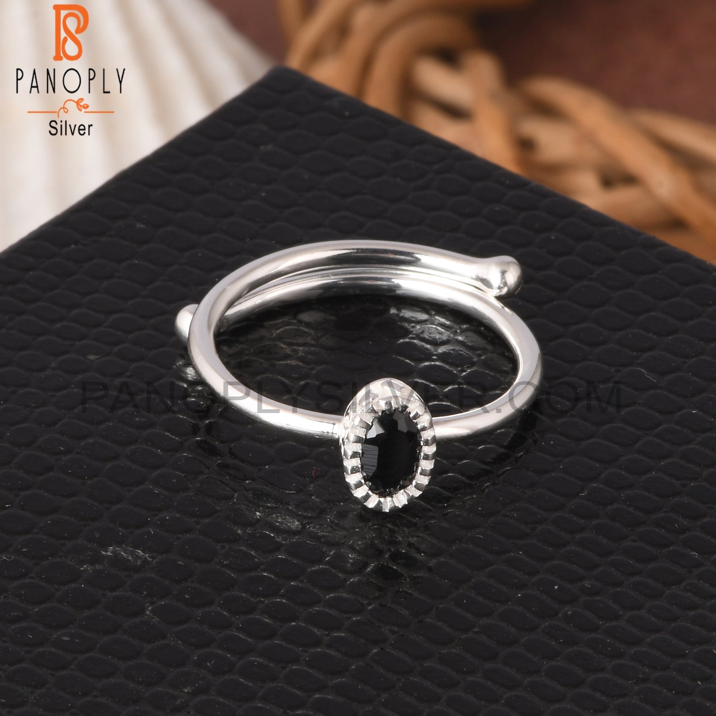 Black Spinel Oval Shape 925 Sterling Silver Ring