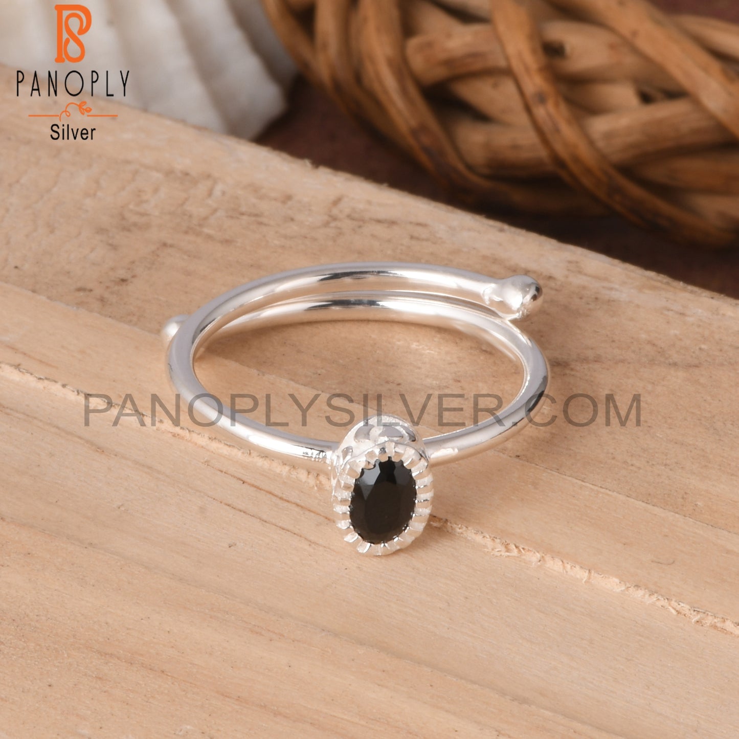 Black Spinel Oval Shape 925 Sterling Silver Ring