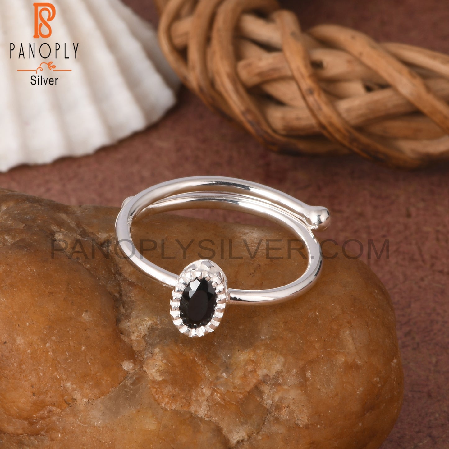 Black Spinel Oval Shape 925 Sterling Silver Ring