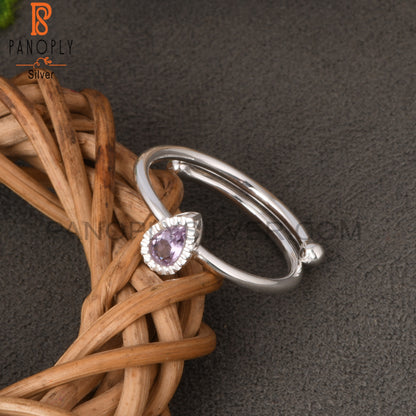 Pink Amethyst Pear 925 Silver Beautiful Adjustable Ring