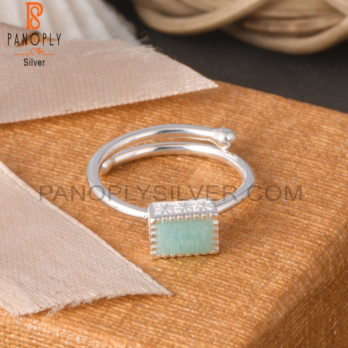 Amazonite Baguette Shape 925 Sterling Silver Ring