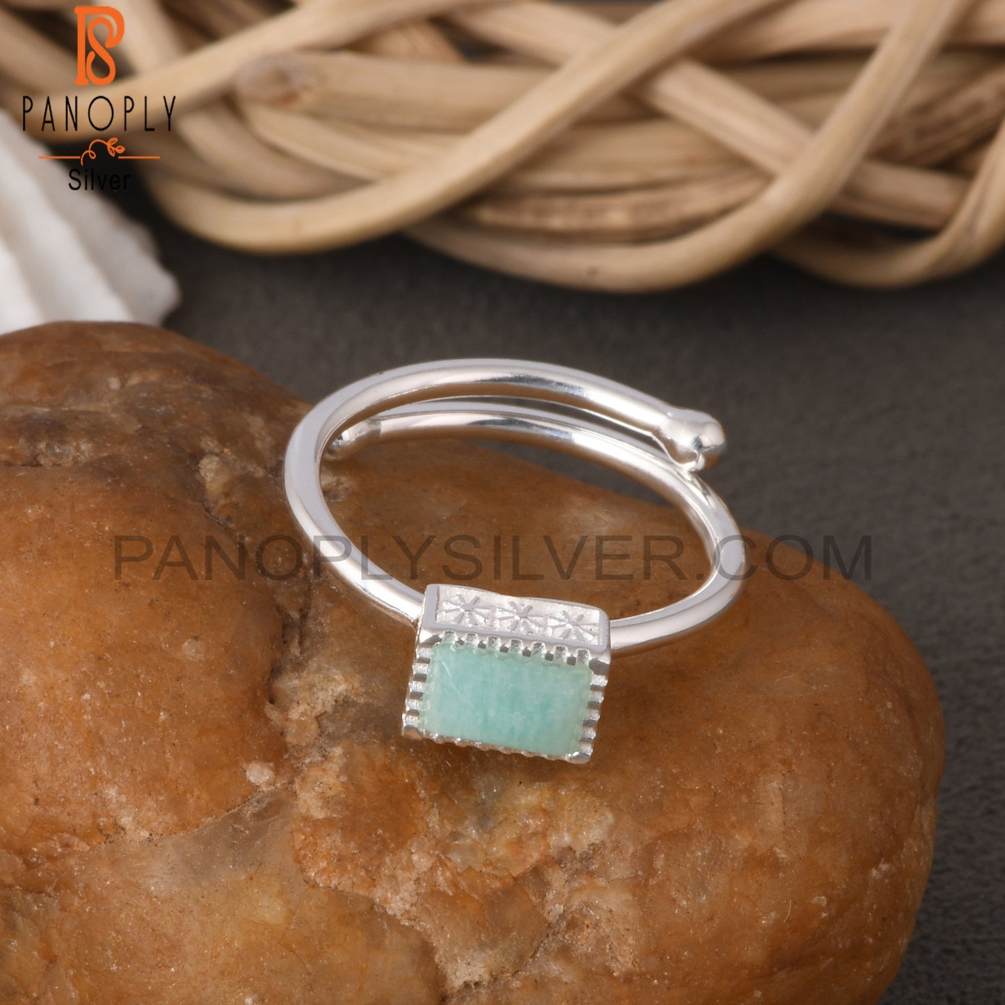 Amazonite Baguette Shape 925 Sterling Silver Ring