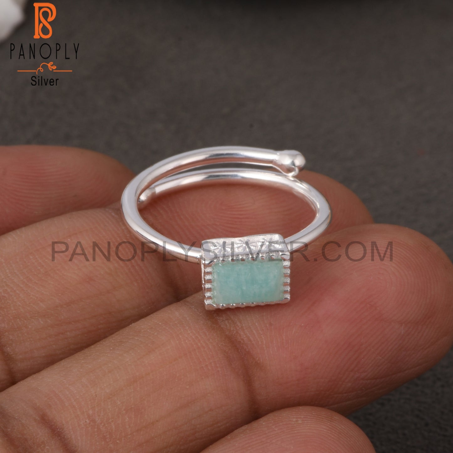 Amazonite Baguette Shape 925 Sterling Silver Ring