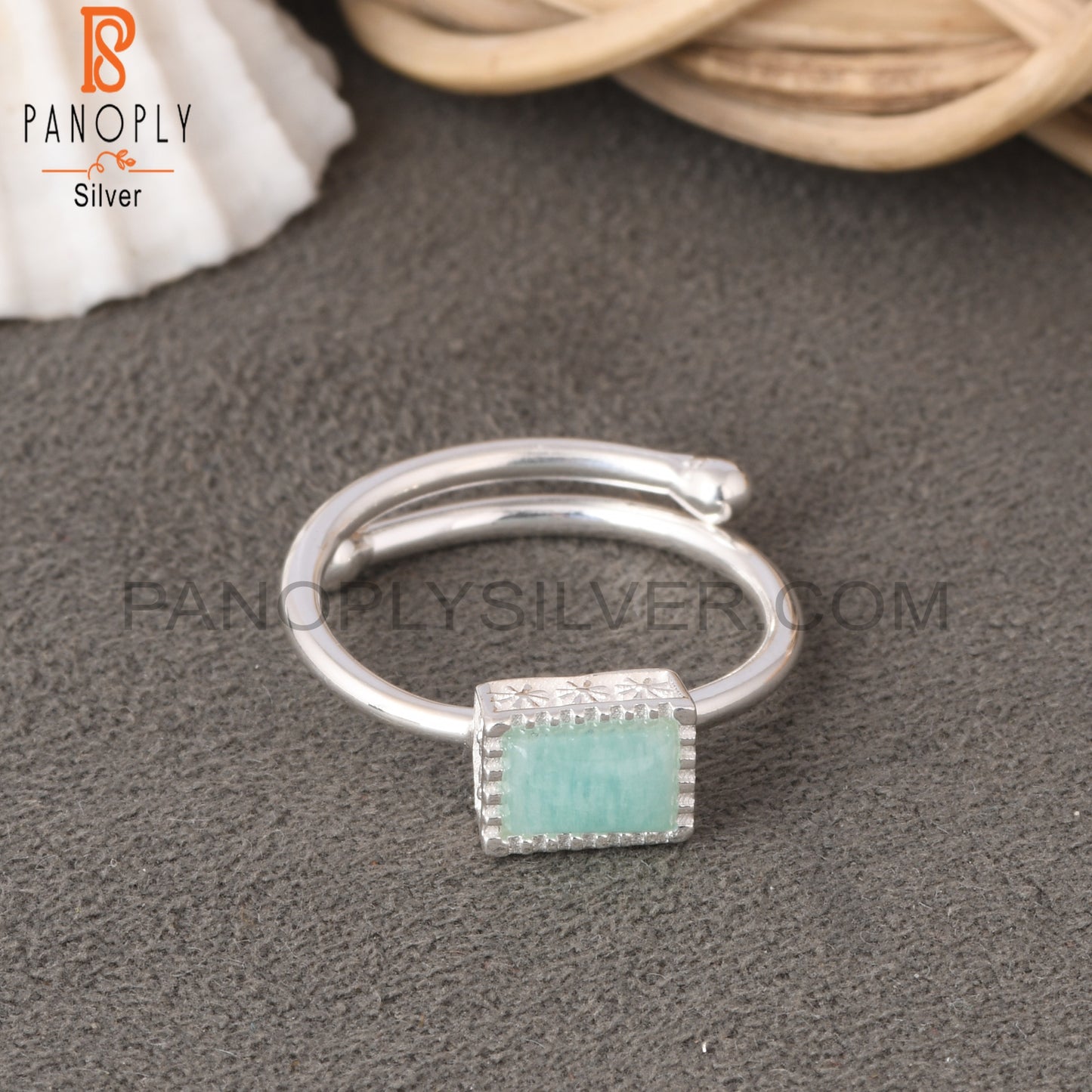 Amazonite Baguette Shape 925 Sterling Silver Ring