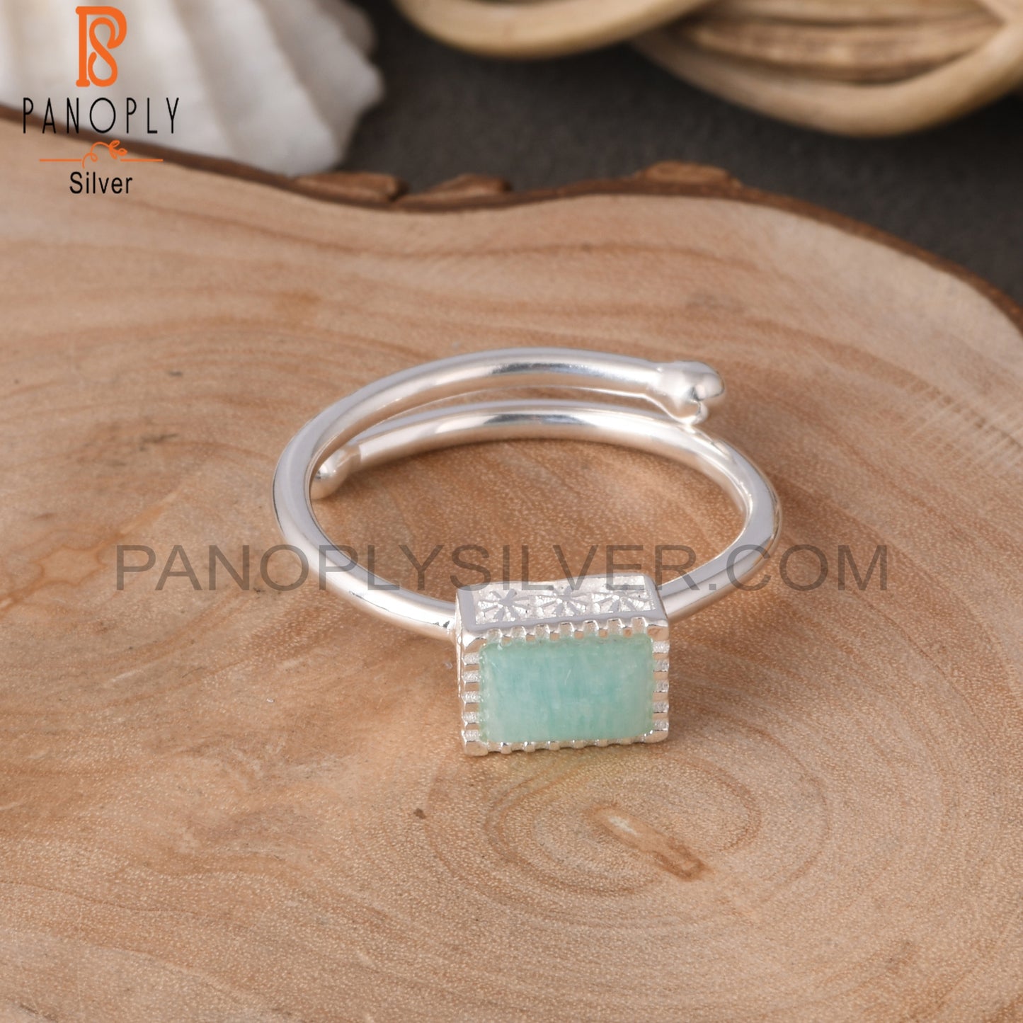 Amazonite Baguette Shape 925 Sterling Silver Ring