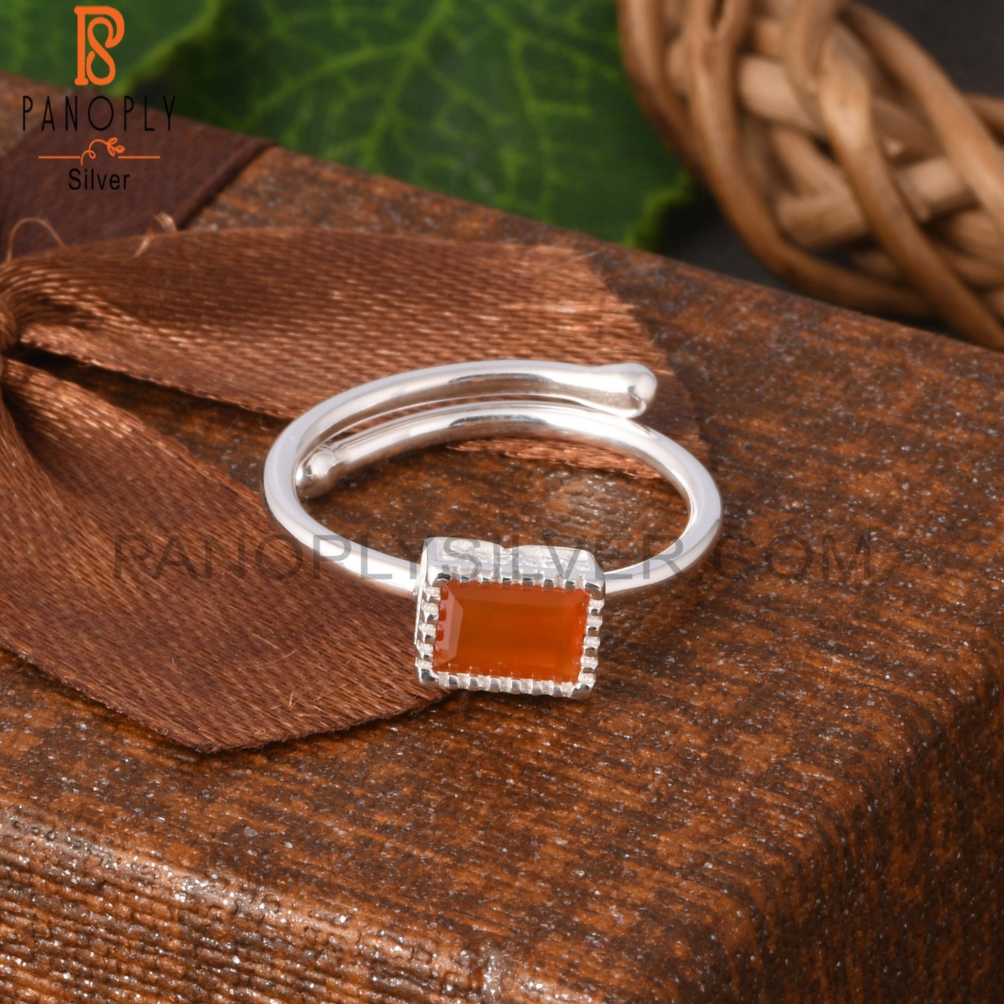 Carnelian Baguette Shape 925 Sterling Silver Ring