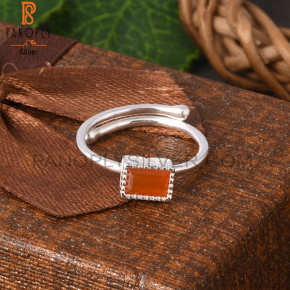 Carnelian Baguette Shape 925 Sterling Silver Ring