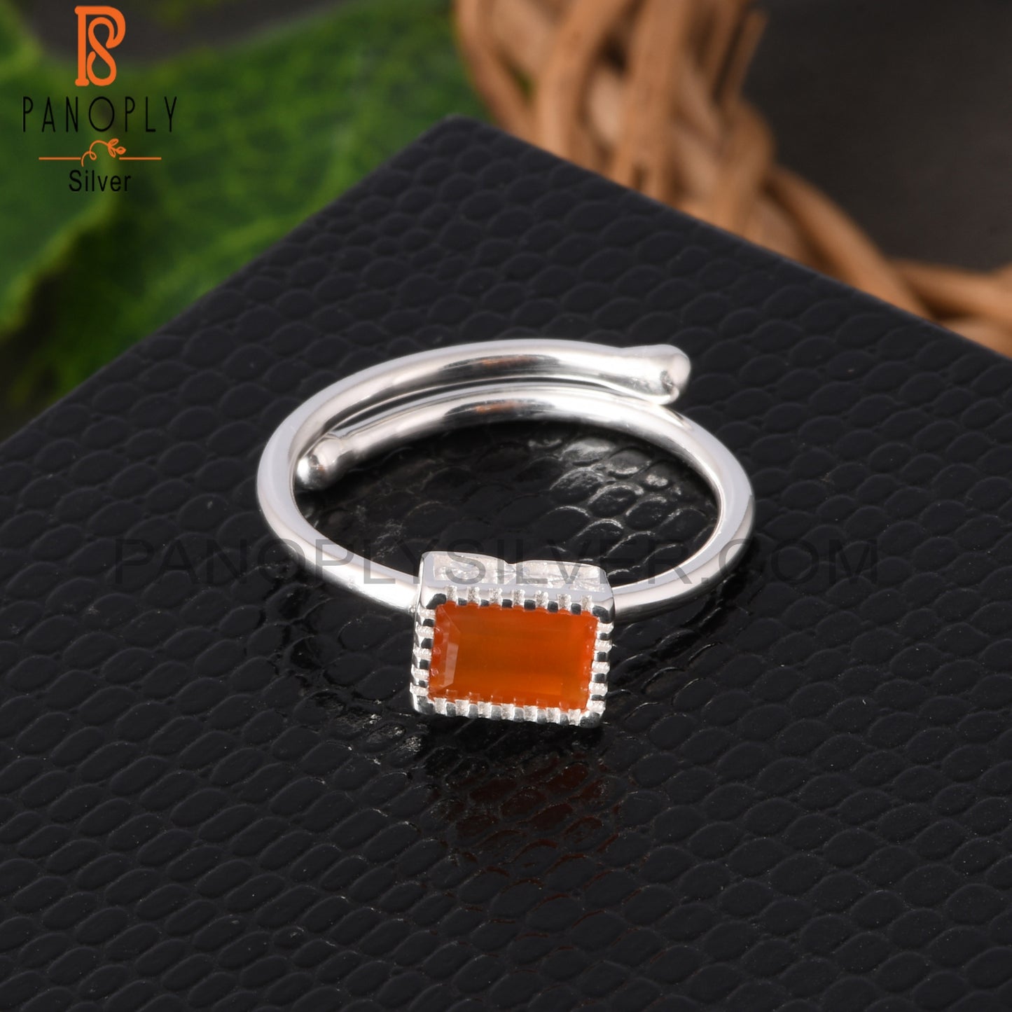 Carnelian Baguette Shape 925 Sterling Silver Ring
