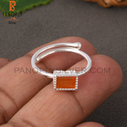 Carnelian Baguette Shape 925 Sterling Silver Ring