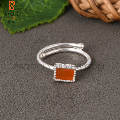 Carnelian Baguette Shape 925 Sterling Silver Ring