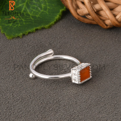 Carnelian Baguette Shape 925 Sterling Silver Ring