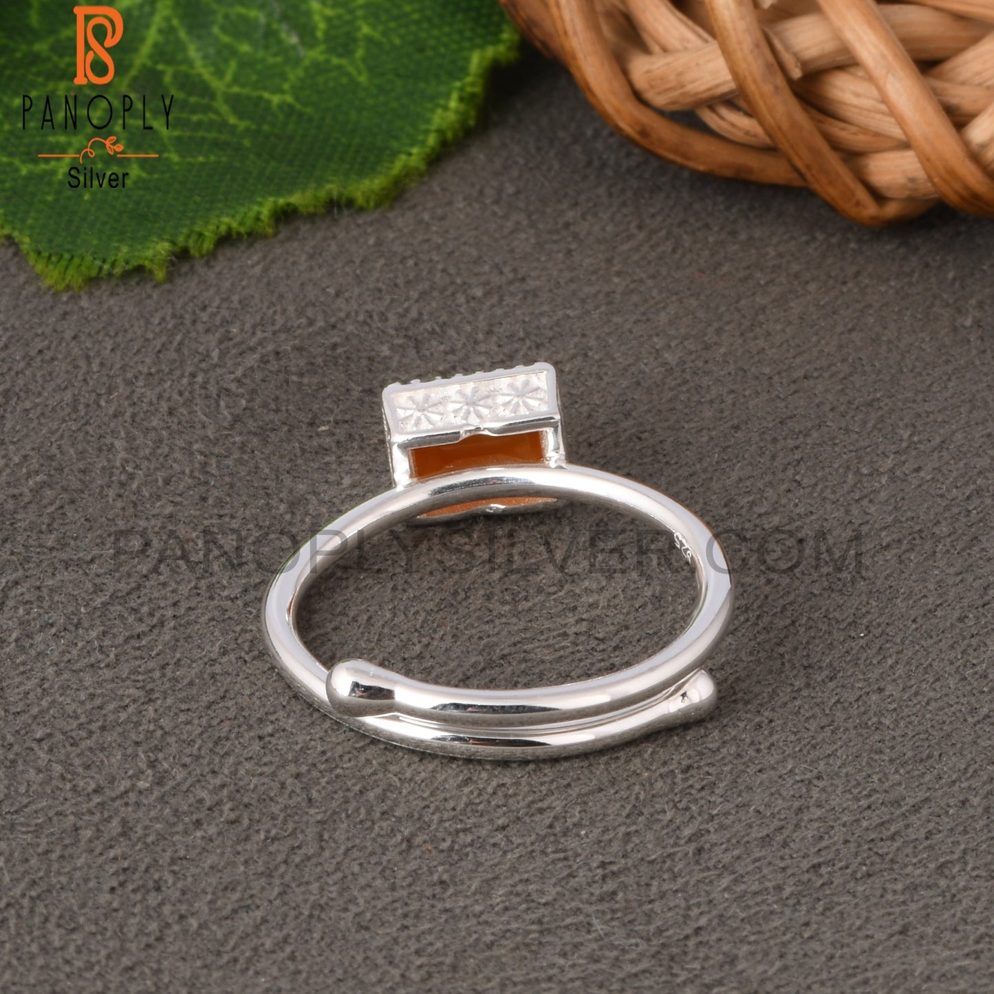 Carnelian Baguette Shape 925 Sterling Silver Ring