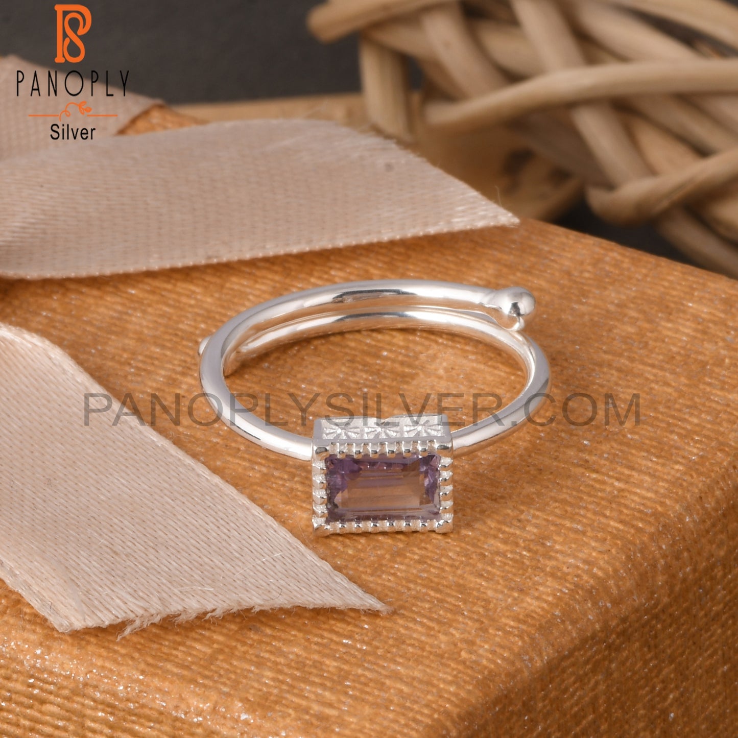Pink Amethyst Baguette Shape 925 Sterling Silver Ring