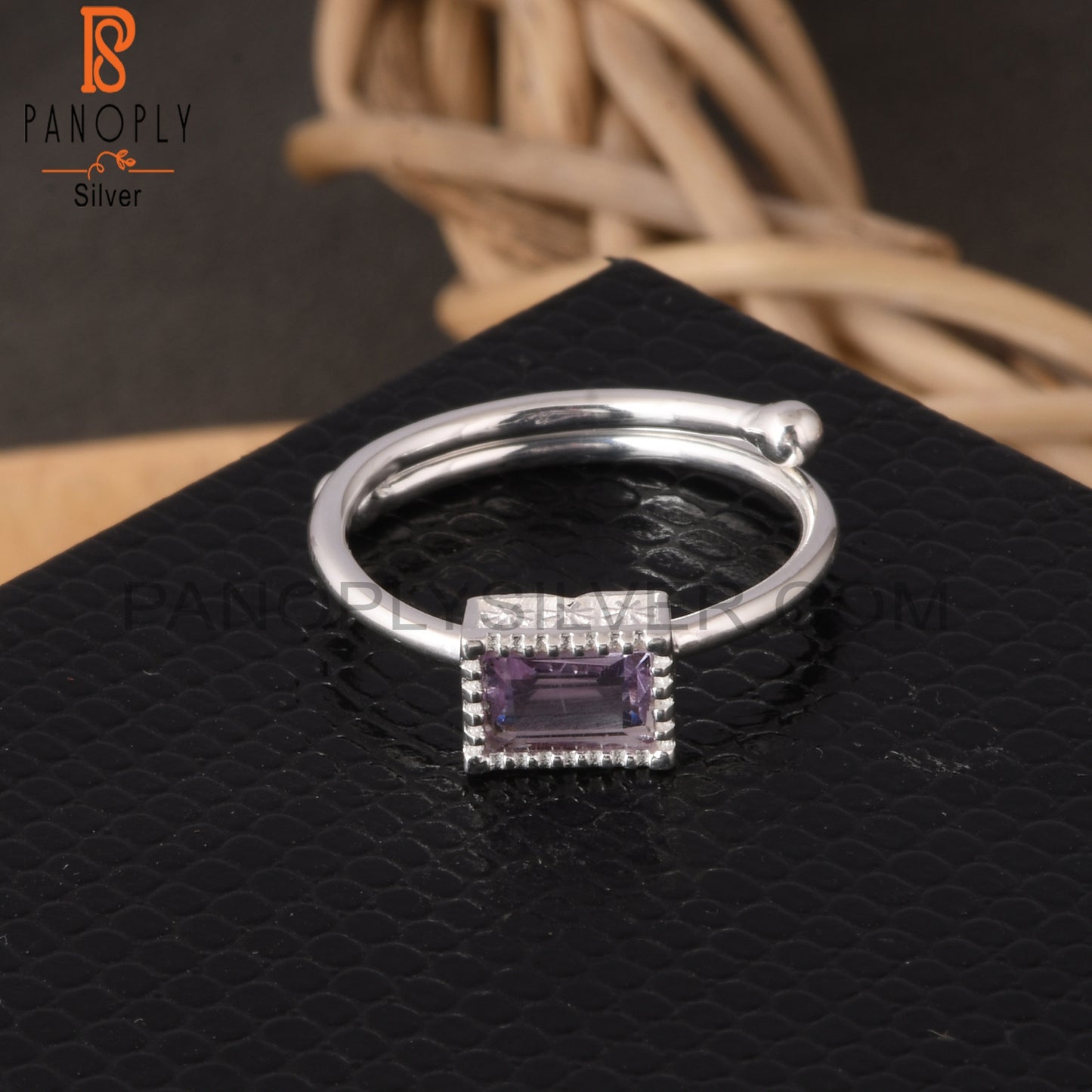 Pink Amethyst Baguette Shape 925 Sterling Silver Ring
