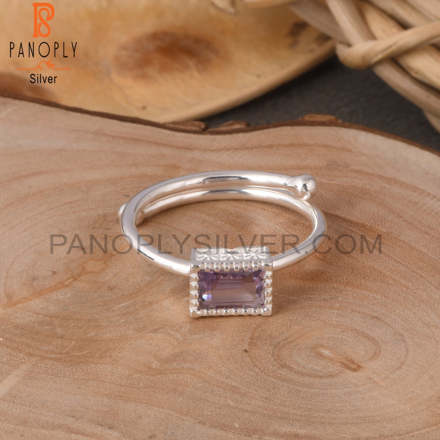 Pink Amethyst Baguette Shape 925 Sterling Silver Ring